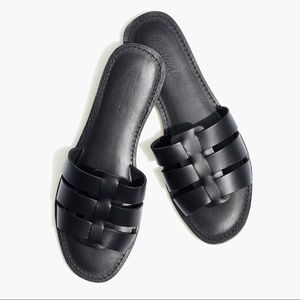 Madewell Boardwalk Fisherman Slide Sandal in Black Leather - SZ 8